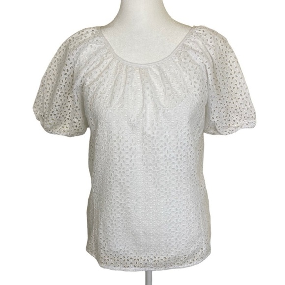 J.Crew Cottagecore White Eyelet Puff Sleeve V-back Blouse Fairy Top Sz 6 NWT - Picture 3 of 16